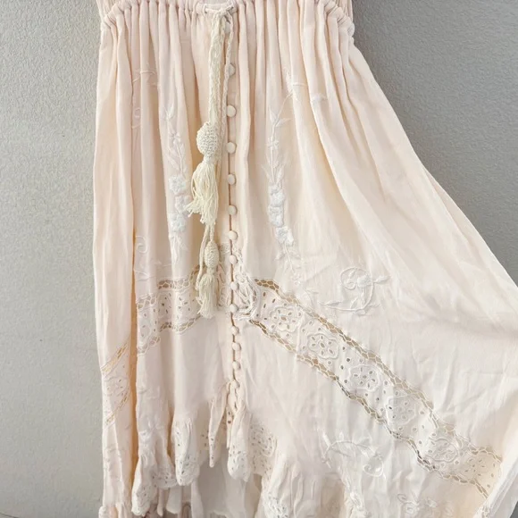 Free People Tambourine Off Shoulder Maxi Dress Large Blush Pink Boho Ethereal - Picture 11 of 15